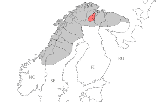 Map of the area where Inari Sami is spoken