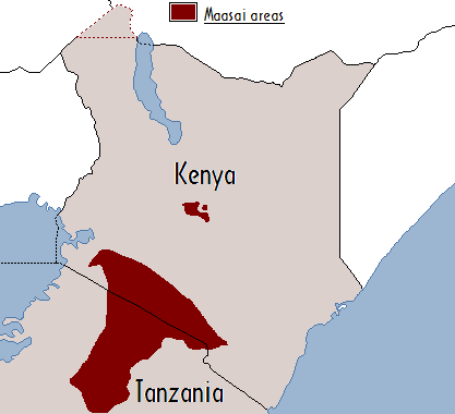 Map of the area where Maasai is spoken