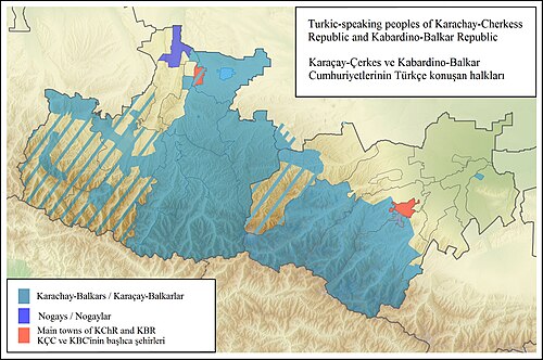Map of the area where Karachay-Balkar is spoken