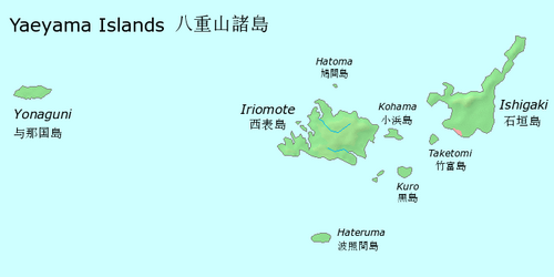 Map of the area where Yaeyama is spoken