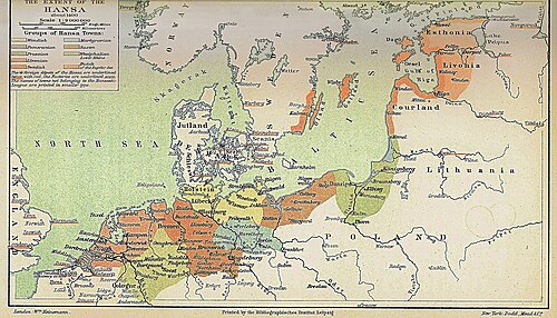 Map of the area where Middle Low German is spoken
