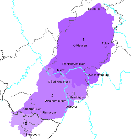 Map of the area where Palatinate German is spoken