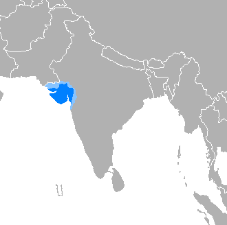 Map of the area where Gujarati is spoken