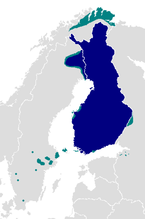 Map of the area where Finnish is spoken