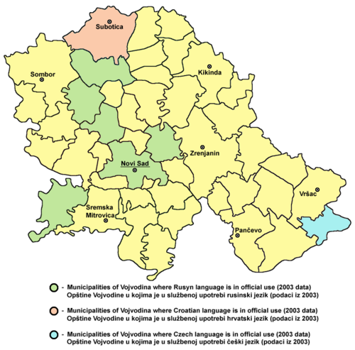Map of the area where Pannonian Rusyn is spoken
