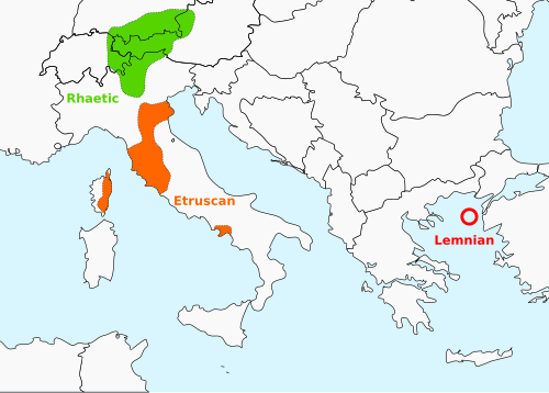 Map of the area where Raetic is spoken