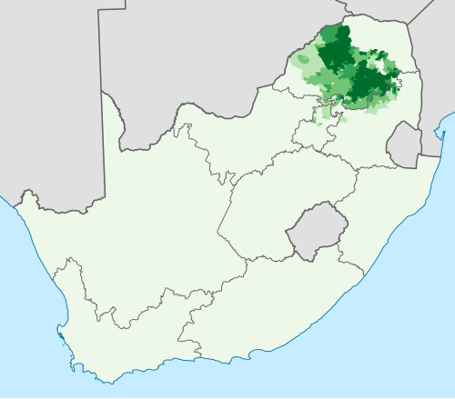 Map of the area where Northern Sotho is spoken