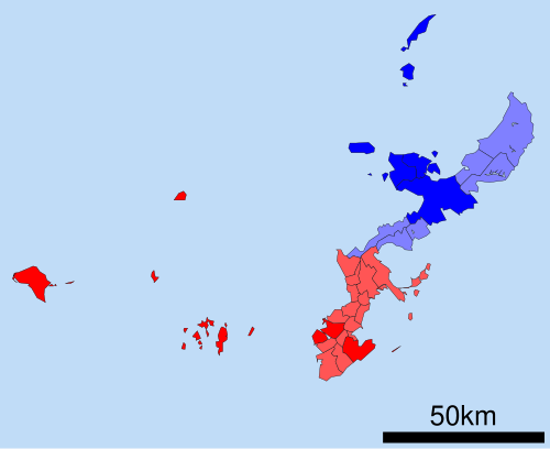 Map of the area where Okinawan is spoken