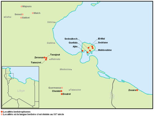 Map of the area where Sened is spoken
