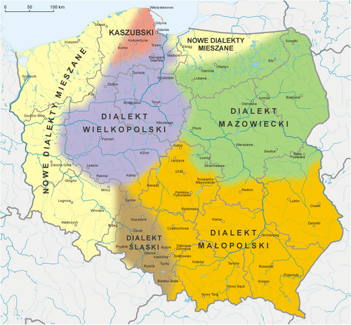 Map of the area where Kashubian is spoken