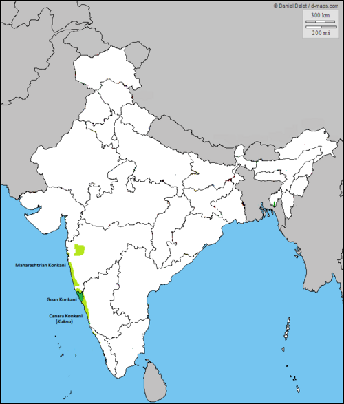 Map of the area where Konkani is spoken