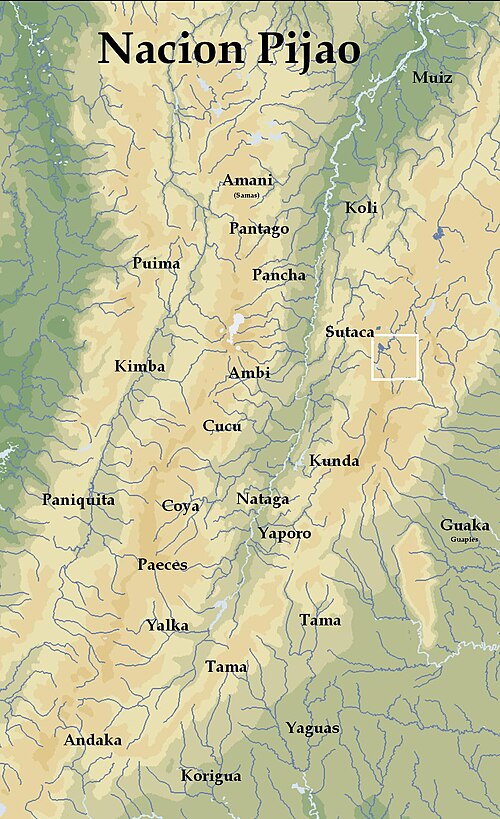 Map of the area where Pijao is spoken