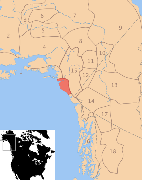 Map of the area where Eyak is spoken
