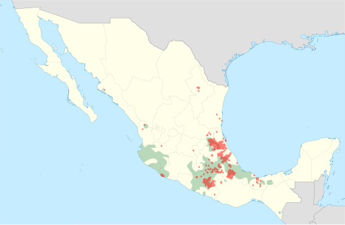 Map of the area where Classical Nahuatl is spoken