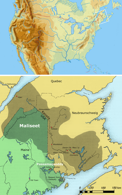 Map of the area where Malecite-Passamaquoddy is spoken