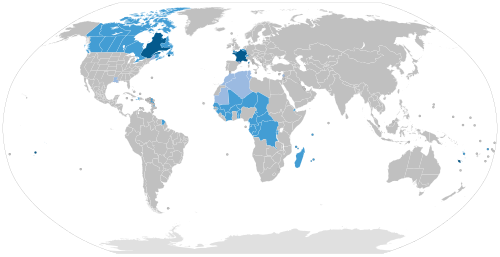 Map of the area where French is spoken