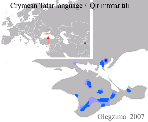Map of the area where Crimean Tatar is spoken