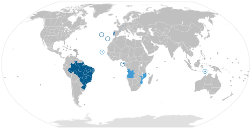 Map of the area where Portuguese is spoken
