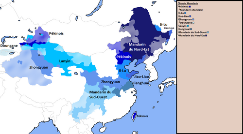 Map of the area where Mandarin Chinese is spoken