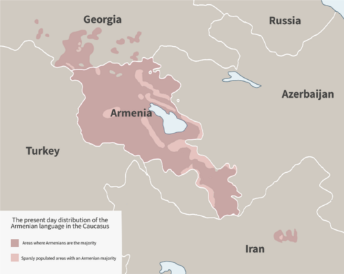 Map of the area where Armenian is spoken