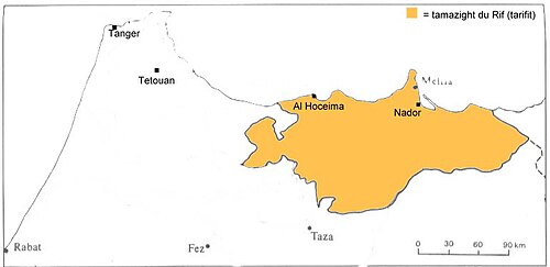 Map of the area where Tarifit is spoken