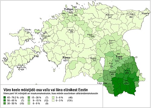 Map of the area where Võro is spoken