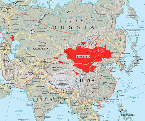 Map of the area where Mongolian is spoken