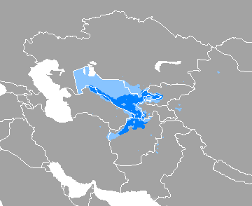 Map of the area where Uzbek is spoken