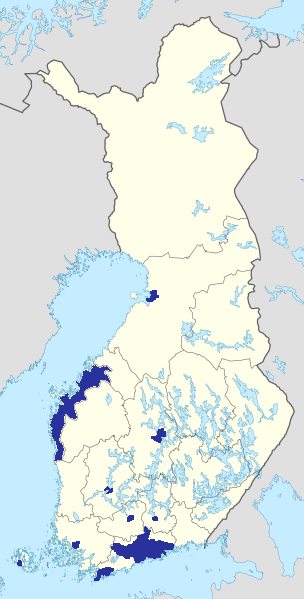 Map of the area where Finland-Swedish Sign Language is spoken