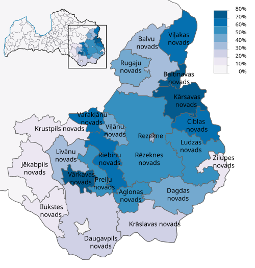 Map of the area where Latgalian is spoken