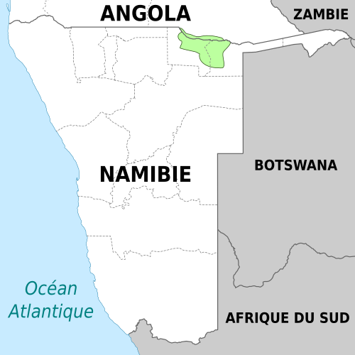 Map of the area where Kwangali is spoken