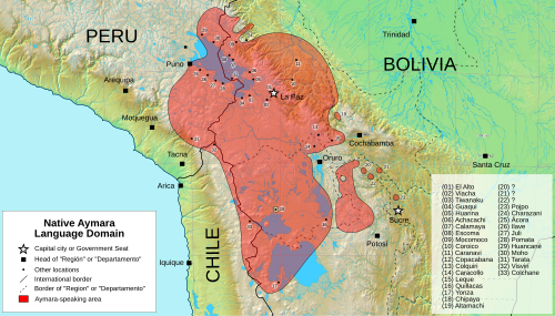 Map of the area where Aymara is spoken