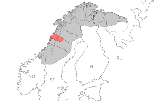 Map of the area where Pite Sami is spoken