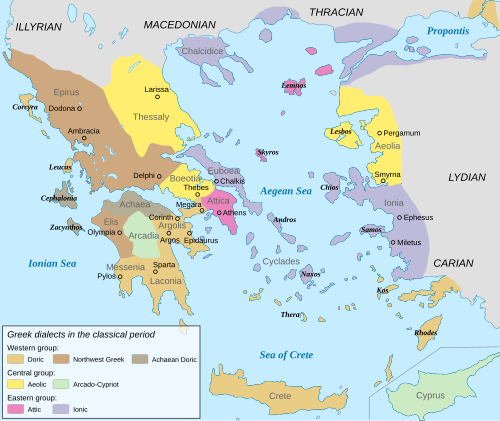 Map of the area where Ancient Greek is spoken