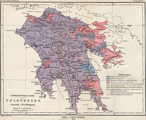 Map of the area where Tsakonian is spoken