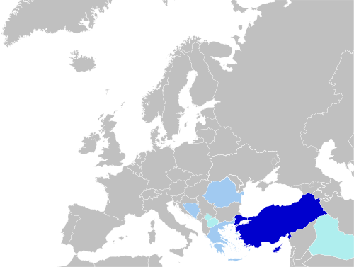 Map of the area where Turkish is spoken