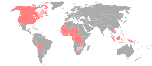 Map of the area where American Sign Language is spoken