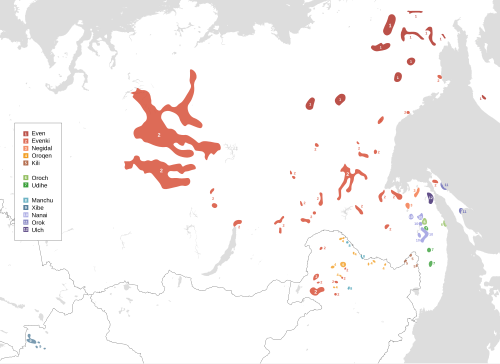 Map of the area where Evenki is spoken