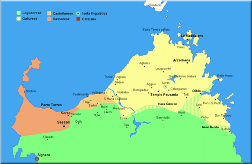 Map of the area where Sassarese is spoken