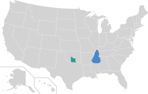 Map of the area where Chickasaw is spoken