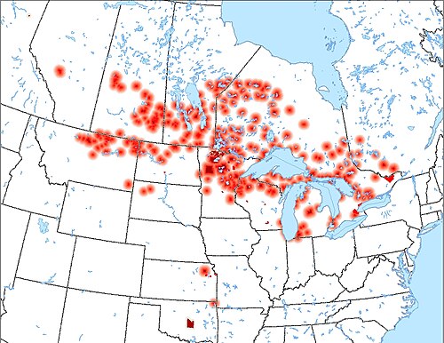 Map of the area where Ojibwe is spoken