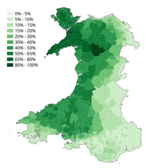 Map of the area where Welsh is spoken