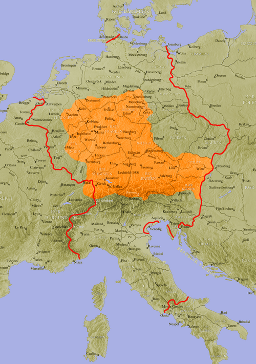 Map of the area where Old High German is spoken