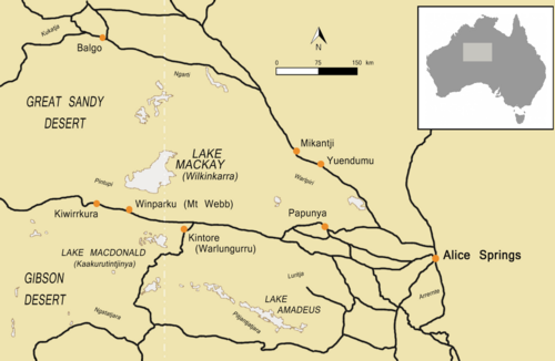 Map of the area where Pintupi is spoken