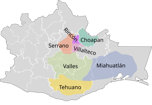 Map of the area where Zapotec is spoken