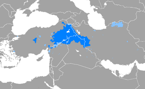 Map of the area where Kurdish is spoken