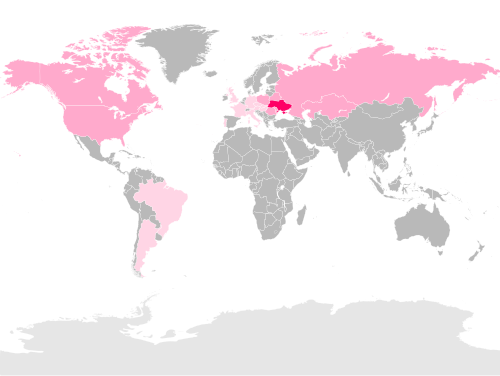 Map of the area where Ukrainian is spoken