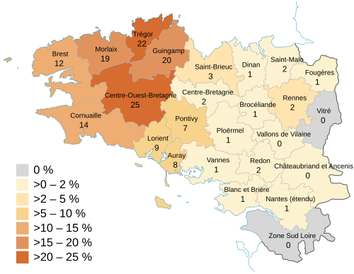 Map of the area where Breton is spoken