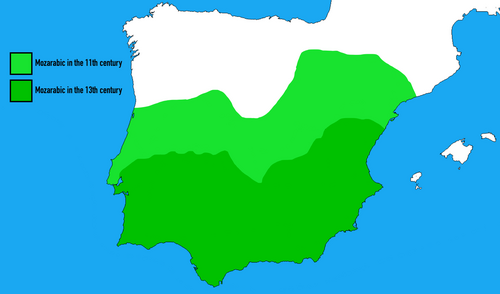 Map of the area where Mozarabic is spoken