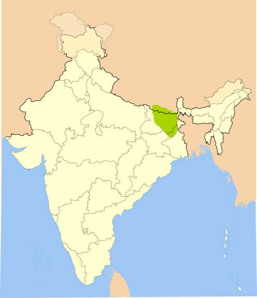 Map of the area where Maithili is spoken
